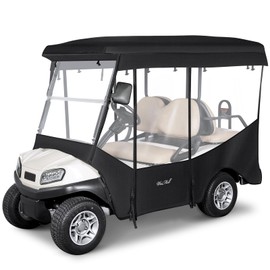 WEIMELL Golf Cart Enclosure 4 Passenger for Club Car Tempo Onward Extended Roof 88" 4-Seater 600D Waterproof Transparent Driving Rain Cover with 4-Sided Clear Windows Roll-up Door Black