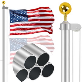 16 Ft Flag Poles for Outside House Inground - 13 Gauge Super Thick Flag Pole Kit - Heavy Duty Aluminum Flagpole with 3x5 American Flag - Outdoor Sectional Flagpoles for Yard, Residential, Commercial
