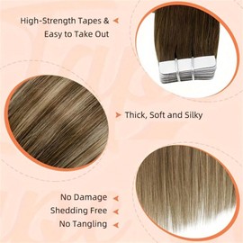 Twigoal Hair Extensions 20Pcs 50g Real Human Hair Invisible Remy Hair Extensions Tape ins for Women（4P27-24inch）