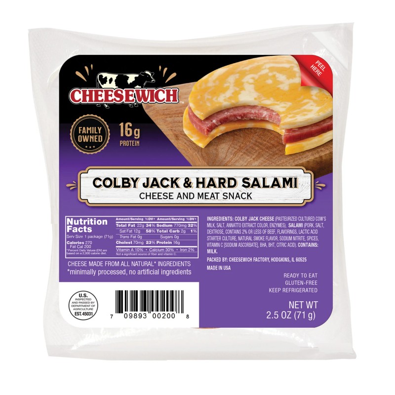 Cheesewich Protein Snacks - Colby Jack & Hard Salami Slices,