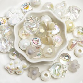 Niziky 100g Large Assorted Acrylic Beads for Crafts, 20mm White AB Color Butterfly Flower Heart Star Square Round Shape Loose Beads, Acrylic Beads for Keychain Makin Phone Charms DIY Crafts