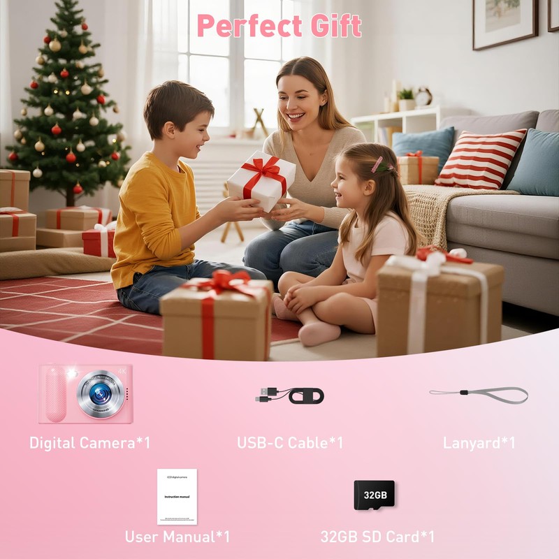 Digital Camera,48MP Kids Camera 1080P Dual Lens Cmopact Camera with