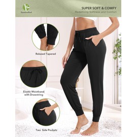 BambooBud Women's Pajama Pants Soft Casual Jogger with Pockets Lounge Pant Viscose from Bamboo Bottoms S-XXL, Black, Large