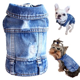 LKEX Dog Jean Jacket, Blue Denim Shirt Classic Lapel Vest Coat Costume Puppy T-Shirt, Comfort Tank Top Cool Apparel, Washed Pet Clothes for Dogs Boy Girl (Blue, XX-Large)