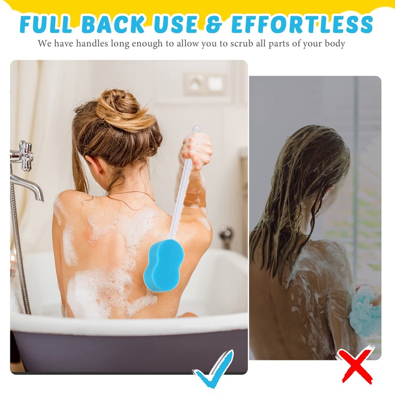 Norme 3 Pcs 22.4 Inch Long Handle Back Bath Sponge