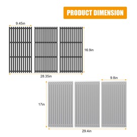 BBQ PLUS 17" x 9-4/5"Grill Emitter Plate & Cooking Grid Grate Replacement Kit for Charbroil TRU-Infrared 463257520 463255721 463242715 463242716 463276016 466242715 463255020,G533-0009-W1 G533-2200-W1