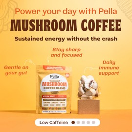 Organic Low-Caffeine Mushroom Coffee (60 Servings) with 7 Superfood Mushrooms, Great Tasting Instant Coffee, Includes Lion's Mane, Reishi, Chaga, Cordyceps, Shiitake, Maitake, and Turkey Tail