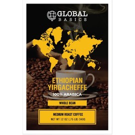 Ethiopian Yirgacheffe Whole Bean 12 Ounce Coffee - Medium Roast - Ehiopian Coffee
