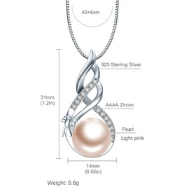 Salanda Single Pearl Necklace for Women, Light Pink Dainty CZ Drop Pendant | Elegant Adjustable Chain | 18k Silver Plated, mm