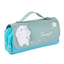 Heveer Pencil Case Girls Large Capacity Pencil Case 3 Compartments Pencil Case School Pencil Case for Office School Student Teenager Gift, blue, pencil case