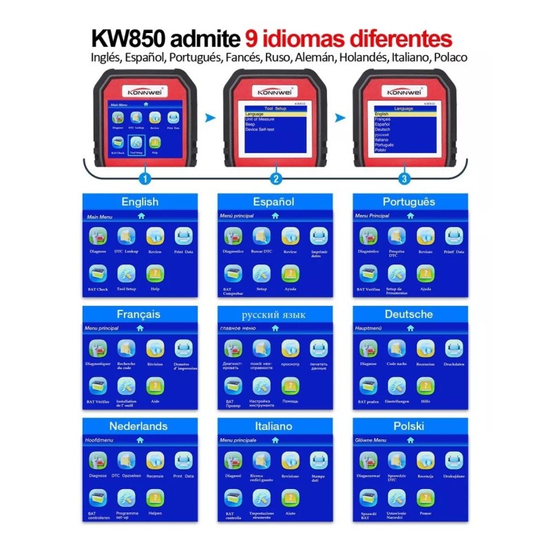 KW Escaner Código Diagnóstico De Automotriz Obd2 Konnwei Kw850