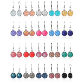 20 Pairs Faux Druzy Drop Earrings Simulated Stone Dangle Earrings Rainbow Crystal Earrings (Round Shape Style)