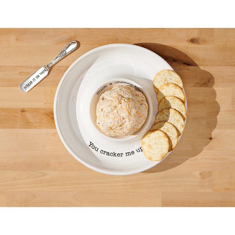 Mud Pie Circa Cheese Ball Dish Set,White, dish 1 1/2"