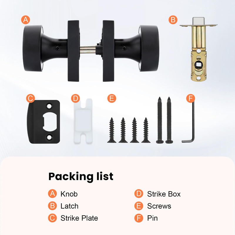 Haidms Black Passage Door Knobs Interior, Heavy Duty Round No