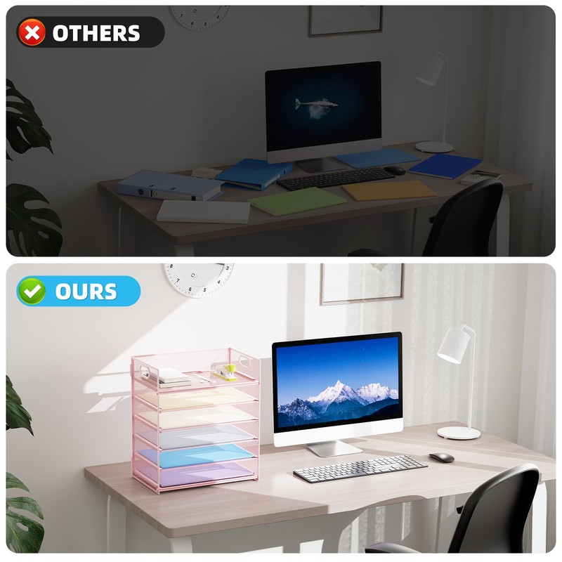 Marbrasse 2 Pack Desk Organizer with Handle, 6 Tier Paper