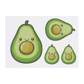 4 x 'Kawaii Avocado' Temporary Tattoos - Water Resistant, Skin-Safe, Non-Toxic Transfers, Mixed Sizes (TO00077920)