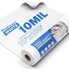 White Crawl Space Vapor Barrier, 10 Mil Vapor Barrier, 10' x 100', Heavy Duty Polyethylene Film, Thick Plastic Sheeting, Plastic Drop Cloth Covering for Crawlspace, Basement