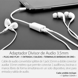 Mercader Digital 3 Pzs Adaptador Splitter 3.5mm Audífonos Divisor Conector