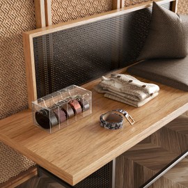 YUNEASELF Acrylic Belt Organizer Holder for Closet with Dust Cover Lid - Clear Storage Display Case for Drawer - 5 Compartments