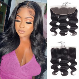 FEHOKA 8 Inches HD Lace Frontal 13x4 Body Wave Human Hair Lace Frontal HD Lace Human Hair Body Wave Frontal With Baby Hair (8 Inch, 13x4 Natural Black)