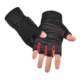 SUJAYU Workout Gloves, Gym Gloves for Men, Wrist Wraps Lifting Wrist Wraps Gloves for Working Out, Hand Out Gloves Fitness Gloves Full Palm Protection (Red, XL)