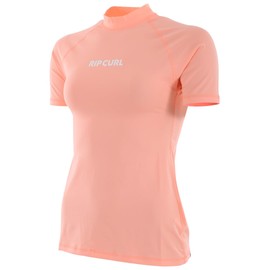 RIP CURL Womens Classic Surf UPF Short Sleeve Rash Vest Top - Bright Peach - UV Sun Protection and SPF Properties