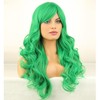 RightOn Green Wig Long Curly Green Wig with Bangs for