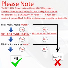 Smart Key Fob Remote Replacement Fits for Nissan Rogue 2019 2020 2021 KR5TXN4 Keyless Entry Remote Control Proximity Push Start Key Continental:S180144507 Part # 285E3-6RR7A
