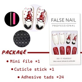 Christmas Press on Nails Medium Length Red Santa Claus Bell Fake Nails Almond Glossy Full Cover Glue on Nails Winter Xmas Stick on Nails False Nails for Women Girls