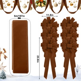 Suncalla 14 ft Christmas Bows Garland Fence Outdoor Decoration 6 Pcs 24 x 12 Inch Large Christmas Velvet Bows for Xmas Party Indoor Outdoor Front Door Fireplace Mantle Stairs Decor Supplies(Brown)