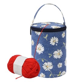 Knitting Bag Small, Portable Small Storage Bag for Wool with Handle Bag Knitting Crochet Bag Daisy Wool Bag for Yarn for Knitting Accessories Knitting Gifts for Women