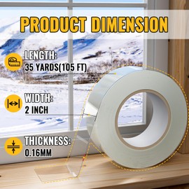 VIVIDA Window Weather Sealing Tape for Winter, 2 Inch x 105 FT (35 Yards) Transparent Weather Stripping Clear Insulation Tape for Windows, Doors & AC Units, 1 Pack