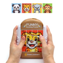 Rotating 3D Puzzle 16 Pieces Flip Pattern Activity for Children on the Plane Activity Kids Car Driving Gifts for Boys and Girls