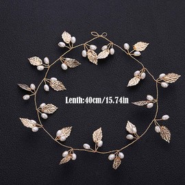 Prosy Headband Bridal Wedding Hair Vine with Leaves and Pearls Headpiece for Bride Hair Accessories for Women and Girls Gold