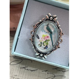 FANCY FOX BOUTIQUE Silver Blue Jay Bird Mom Butterfly  Renaissance Gift Ring Adjustable Memorial