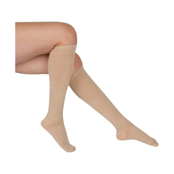 EvoNation Women's Knee High Medical Quality Support Socks - Graduated Compression 20-30 mmHg Firm Pressure for Circulation - USA Made (Large, Tan Beige Nude)