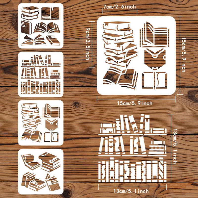 FINGERINSPIRE 4PCS Book Stencils for Painting 15x15cm Plastic PET Collection