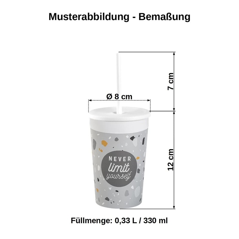Engelland 6 x Plastic Cups with Lid and Straw, BPA-Free,