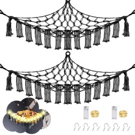 CERETIA Stuffed Animal Hammock with LED Light, Large Stuffed Animals Storage Corner Plushie Net for Kids Room Decor, 2 Packs Black