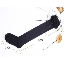 Patiky Thigh High Stocking Lolita Lace Top Over the Knee High Socks for Women Girls Cotton Long Socks PTK12-3N (US, Alpha, One Size, Black)