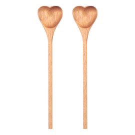 Wooden Tea/Coffee Spoons Set Heart Shaped Wooden Spoons (2Pcs) - Small Wooden Spoons for Condiment, Salt, Sugar
