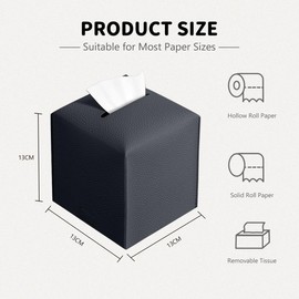 Tissue Box Cover Holder 2 Piece,Square Premium PU Leather Decorative Tissue Box Organizer for Tabletop Bathroom Car Office Camping,Waterproof Stylish Tissue Box,Soft & Portable,Black
