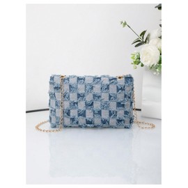 QWINEE Women's Distressed Denim Crossbody Bag Twist Lock Quilted Handbag Mini Jean Purse with Chain Strap Multicolor One-Size