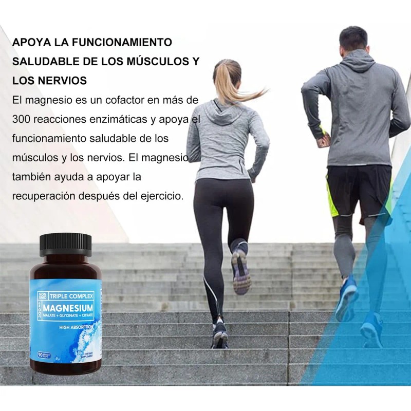 3pc Magnesio Triple Complejo 300mg Soporte Muscular Nervioso