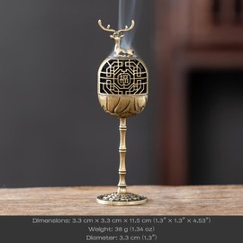 Chinese High Foot Deer & Happiness Design Incense Burner - Bronze Feng Shui Incense Burner with 8 Sign and Eight Chart - For Backflow Cones & Incense Tablets