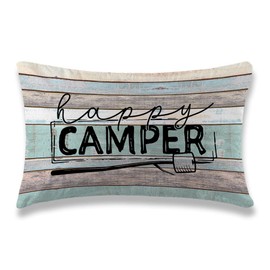 Happy Camper Throw Pillow Covers 12x20 inch Camping Gifts Cushion Cases Soft Decorative Pillowcase for Sofa Bedroom Car RV, Camper Loves Gift