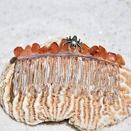 Spider on a Tumbled Orange Carnelian Stone Hair Comb (QTY 1)