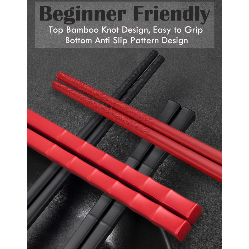 Reusable Chopsticks 5PC - Dishwasher Safe Non-slip Chinese Japanese Style