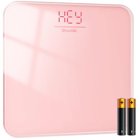 Ovutek Bathroom Scale for Body Weight, Highly Accurate Digital Weighing Machine for People, Upgraded Batteries Included, Compact Size, LED Display, High Standards Sturdy Tempered Glass, 400lb, Pink