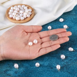 Crafans 50Pcs Freshwater Pearl Charms White Natural Pearl Pendants with 18K Gold Plated Brass Loop Freshwater Pearl Beads for Jewelry Making Wedding Bouquet Decoration